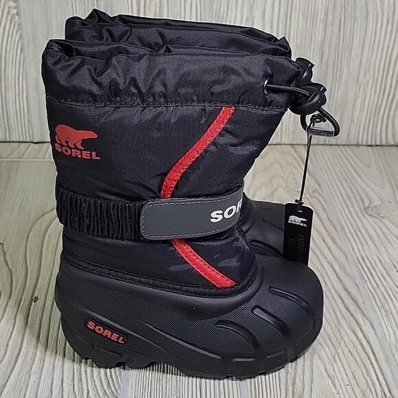 Sorel Kids Flurry Winter Waterproof Snow Boots Black Red Kids Toddler Size 8 NEW - Picture 2 of 11